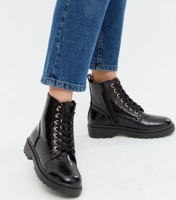 king black patent croc lace up boots
