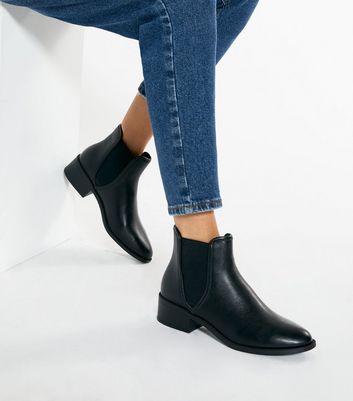 Image of Black Leather-Look Elasticated Chelsea Boots New Look Vegan