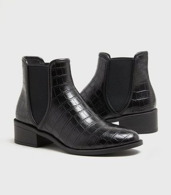 Image of Black Faux Croc Chelsea Boots New Look Vegan