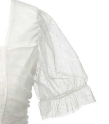 Image of Pink Vanilla Cream Spot Mesh Puff Sleeve Top New Look