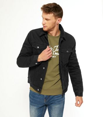 Black Teddy Collar Denim Jacket | New Look