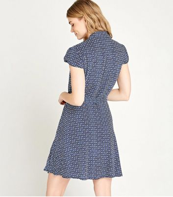 Image of Apricot Navy Tile Print Shirt Dress New Look