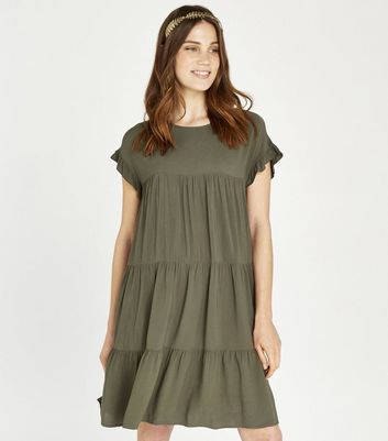 khaki tiered dress