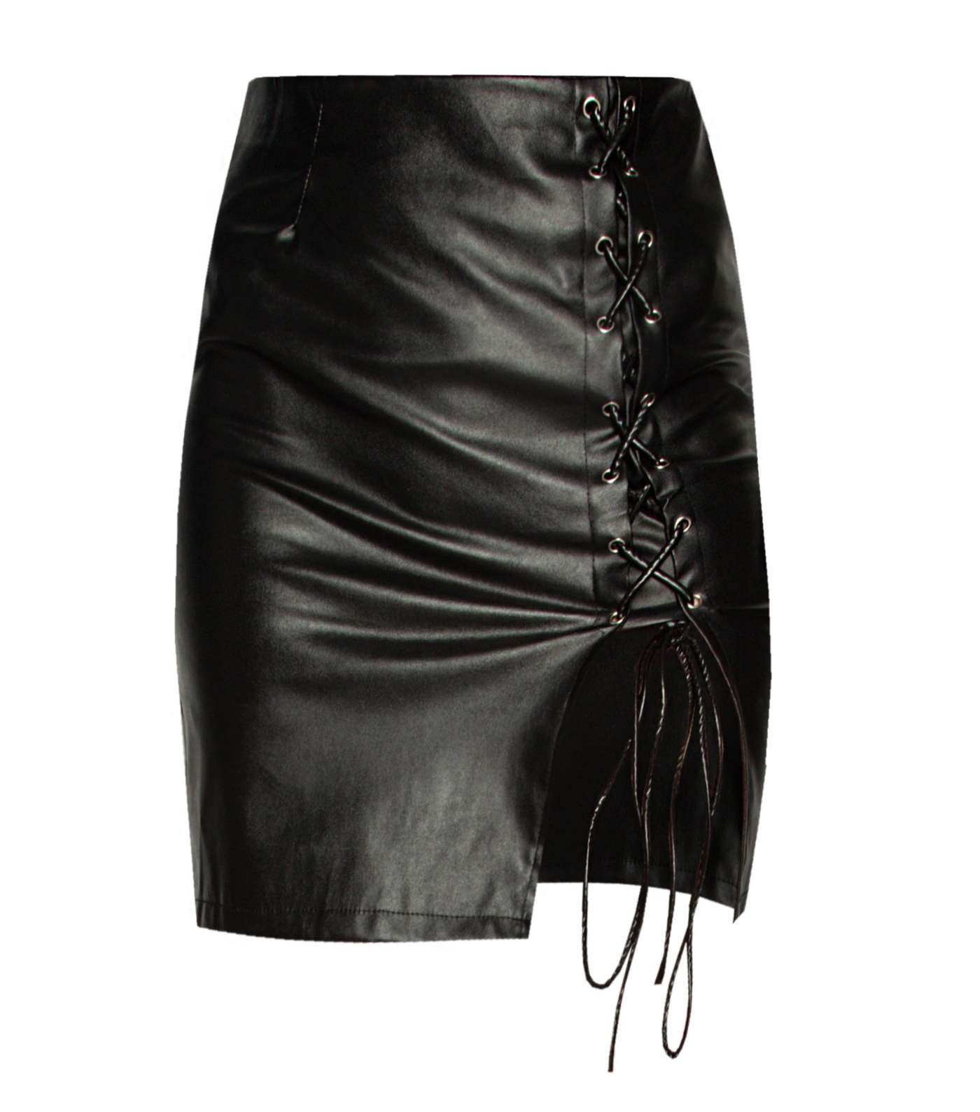 21st Mill Black Leather-Look Lace Up Skirt Image 4
