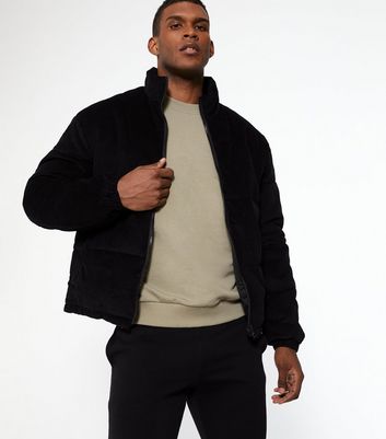 Black Cord Puffer Jacket New Look