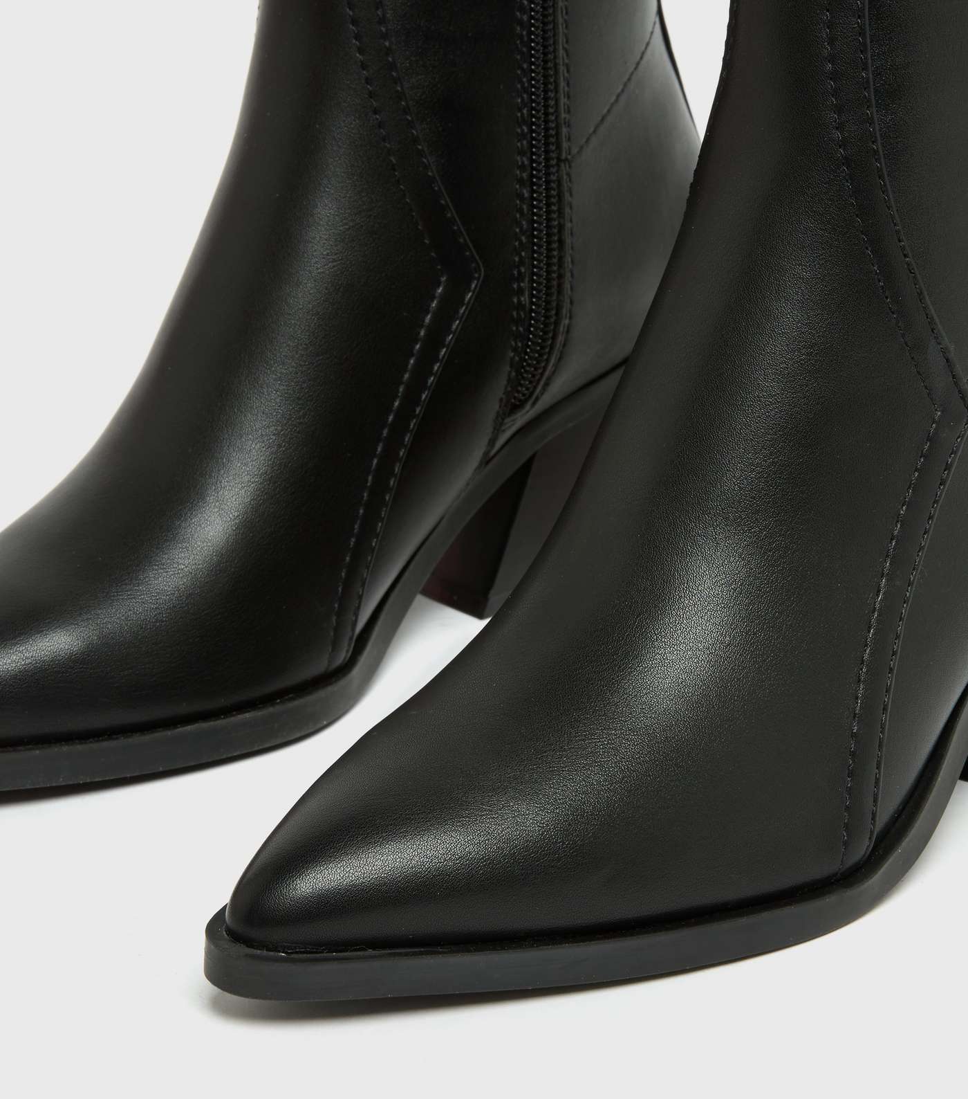Black Pointed Block Heel Western Boots Image 3