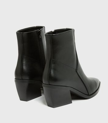 Image of Black Pointed Block Heel Western Boots New Look Vegan