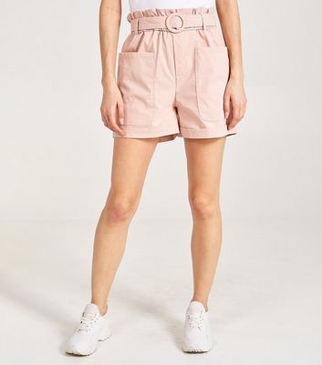 Image of Pink Vanilla Mid Pink Belted High Waist Shorts New Look