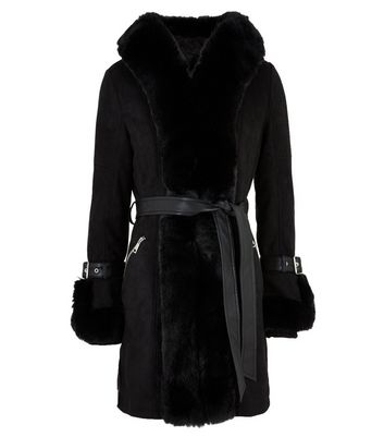 new look blue fur coat