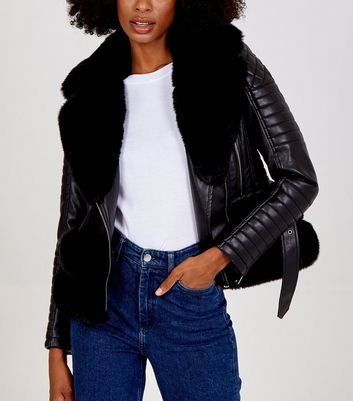 new look faux fur biker jacket