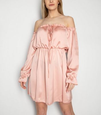 Image of JUSTYOUROUTFIT Pale Pink Puff Sleeve Bardot Dress New Look