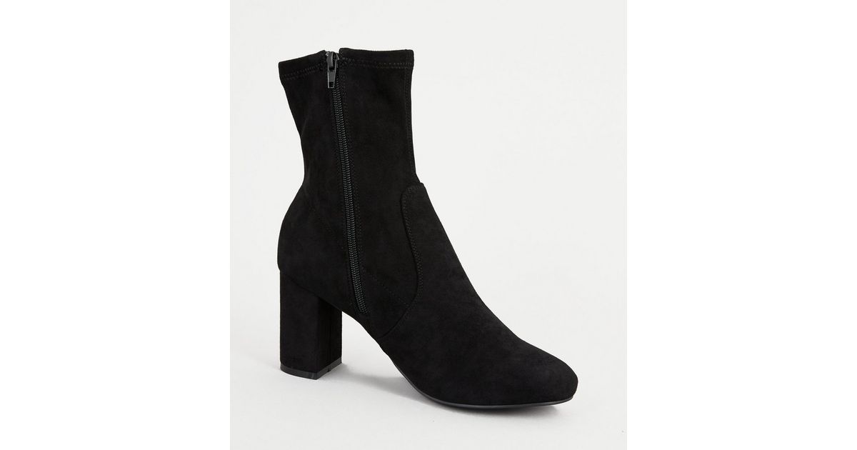 Black Suedette Block Heel Sock Boots New Look