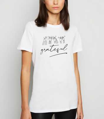 White Clapping Grateful Slogan Charity T-Shirt
