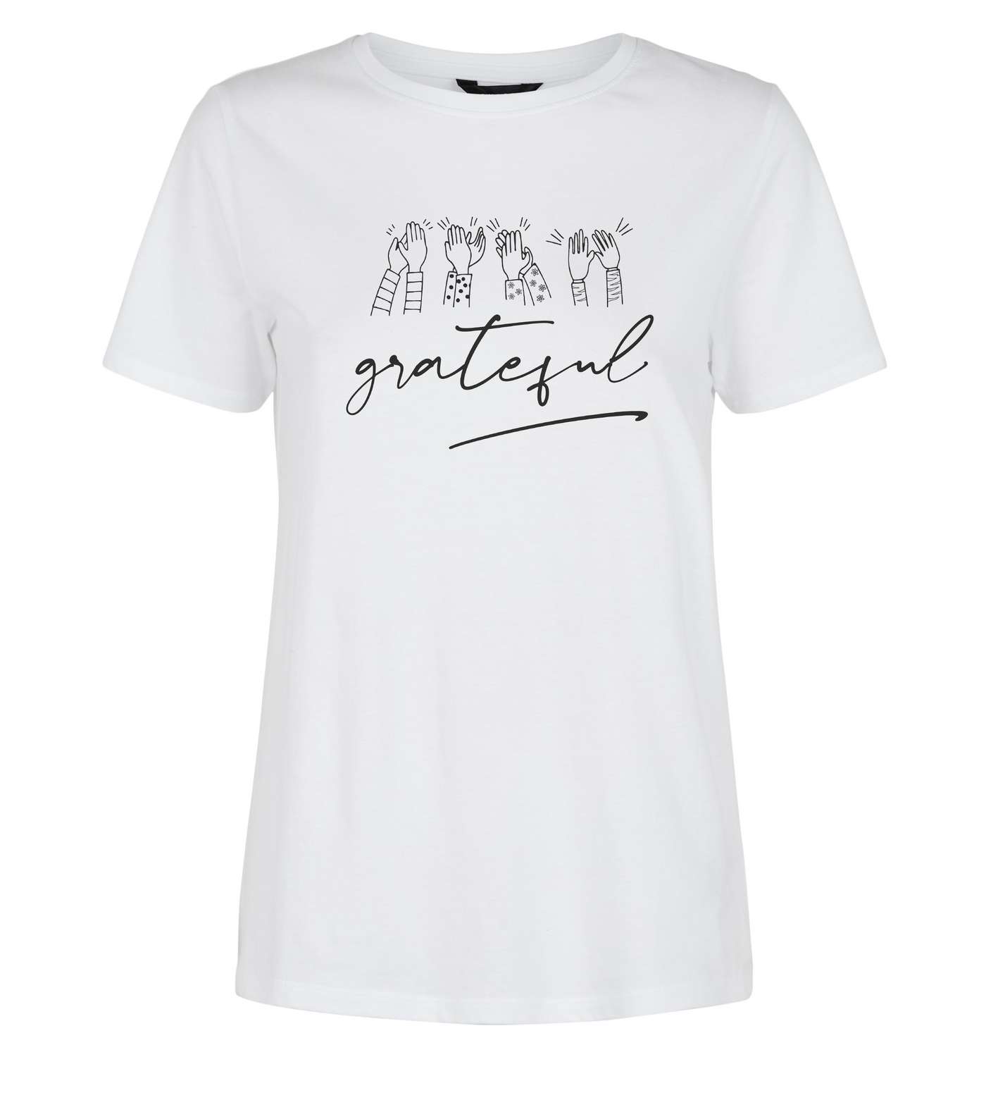 White Clapping Grateful Slogan Charity T-Shirt Image 4