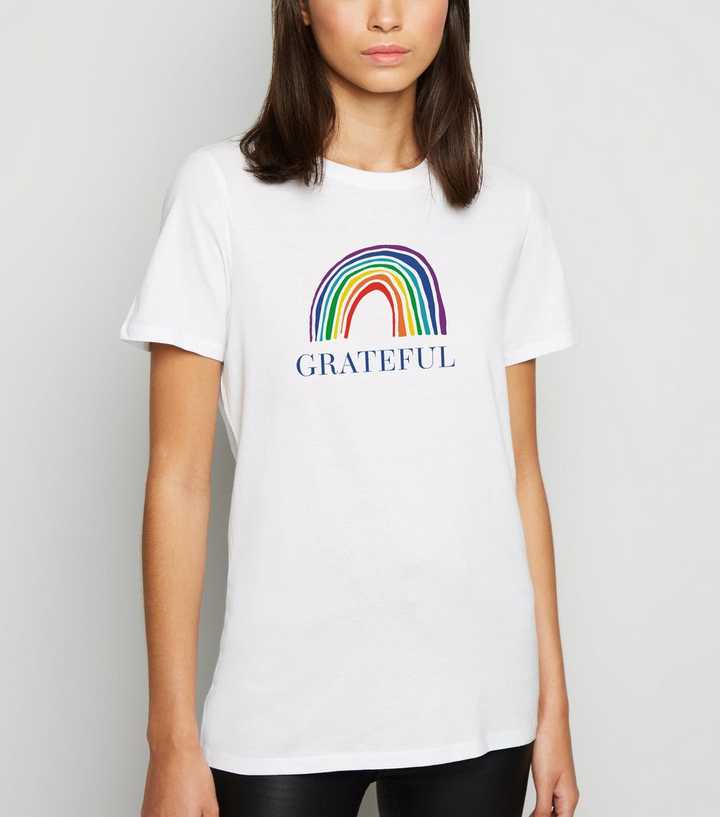 White Grateful Rainbow Slogan Charity T-Shirt
