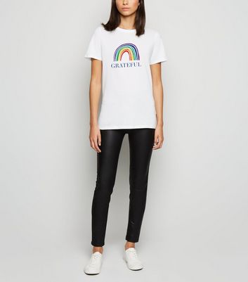 White Grateful Rainbow Slogan Charity T 
