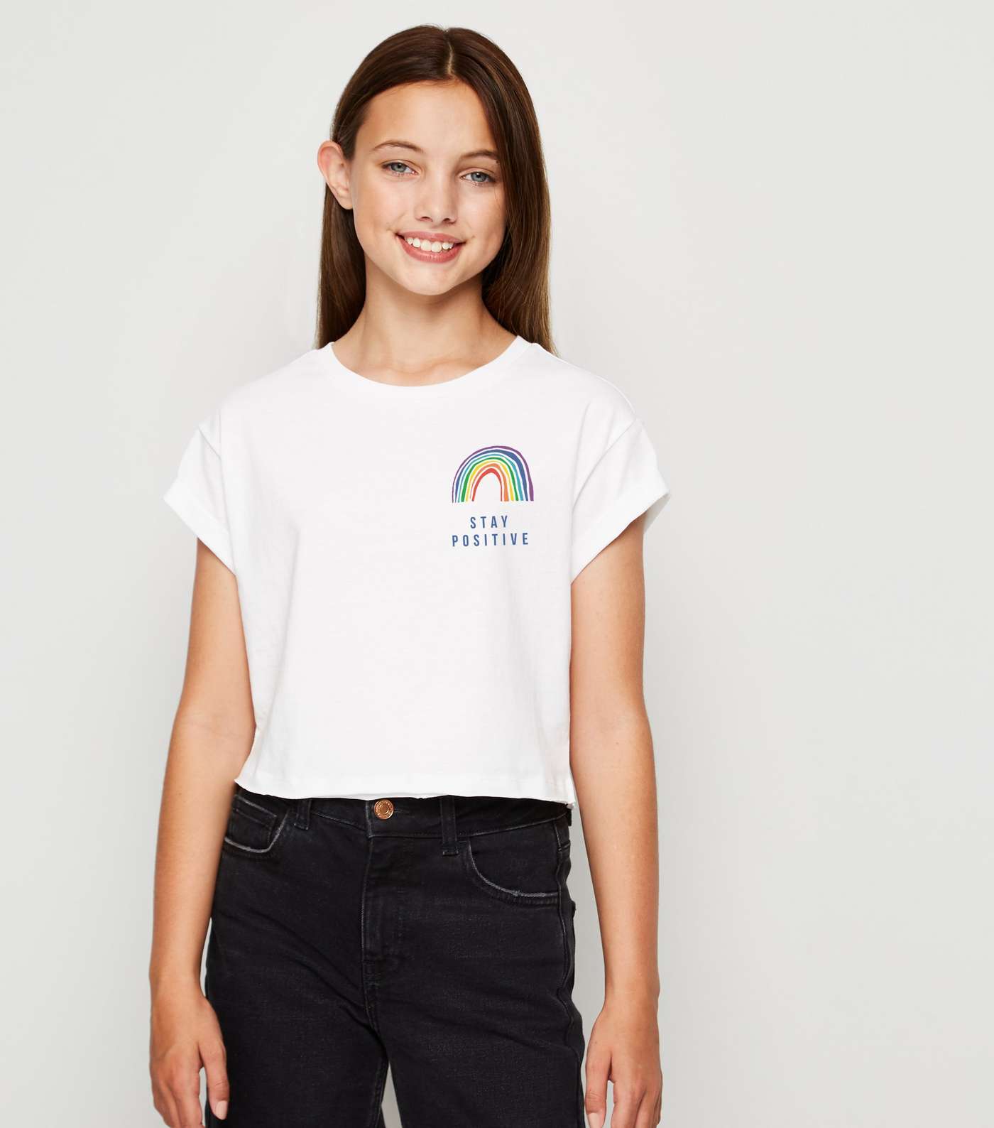 Girls White Rainbow Slogan Charity T-Shirt