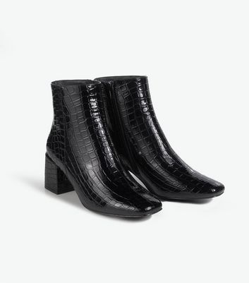 black croc block heel boots