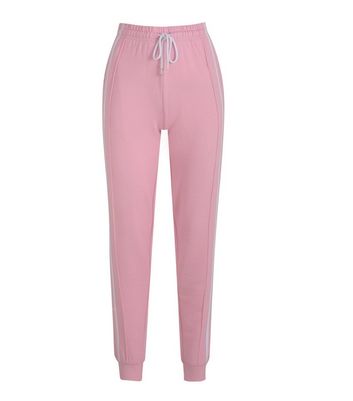 Pink joggers with white stripe fashion