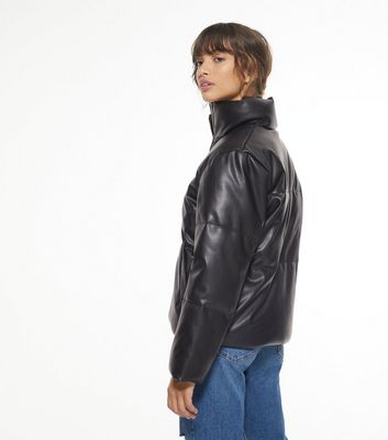 black leather look puffer jacket