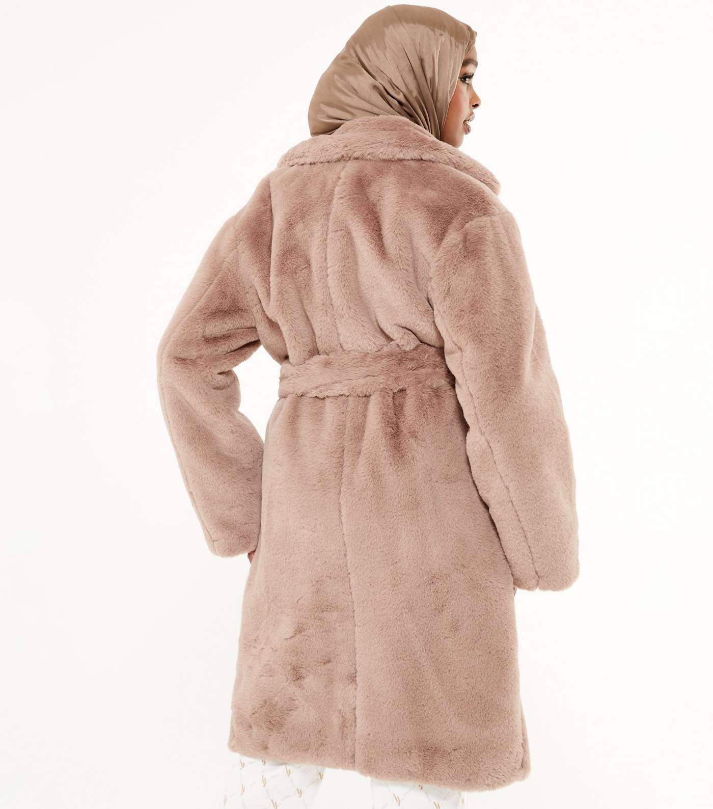 Mink Faux Fur Belted Long Coat Image 3