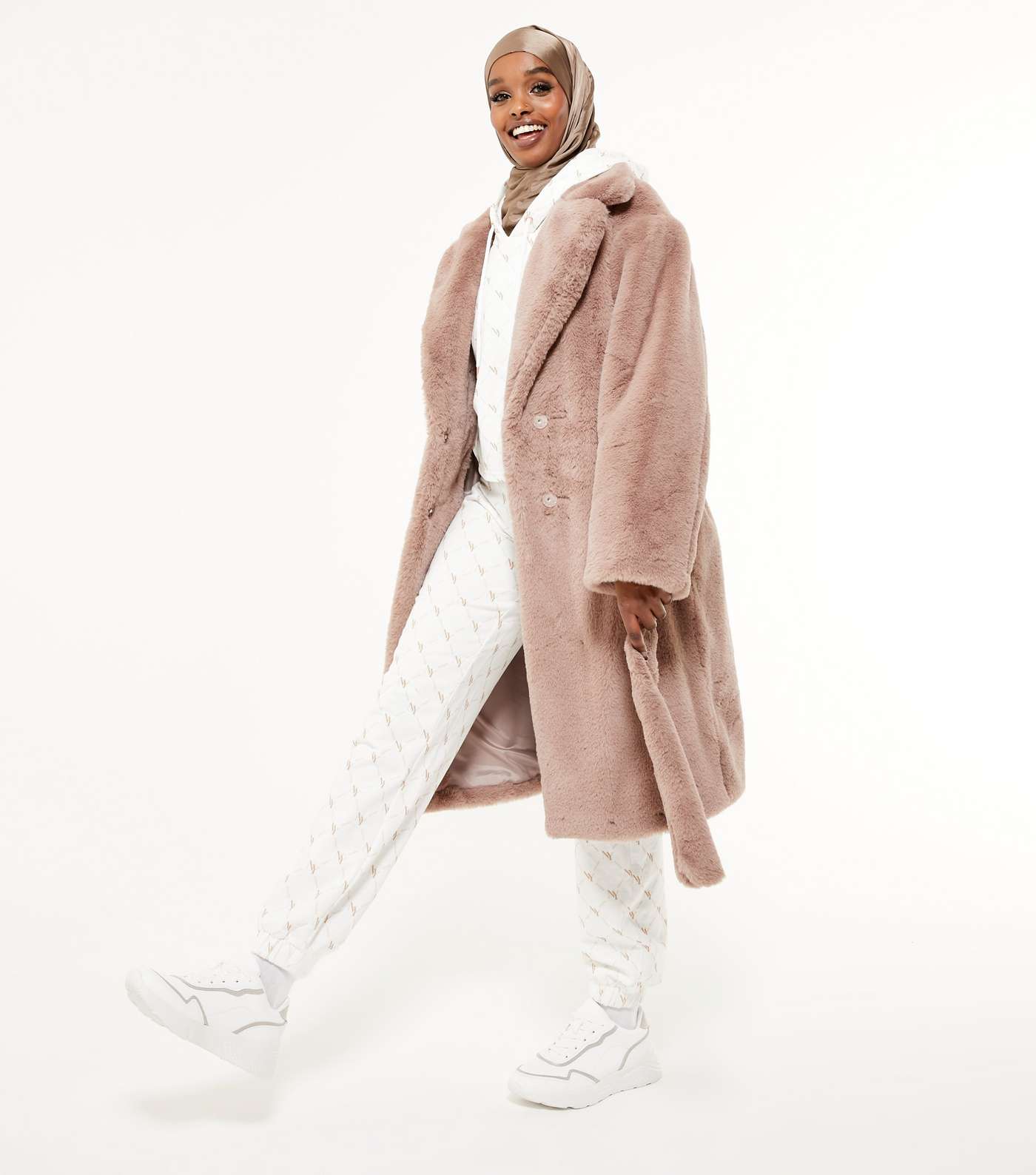 Mink Faux Fur Belted Long Coat Image 5