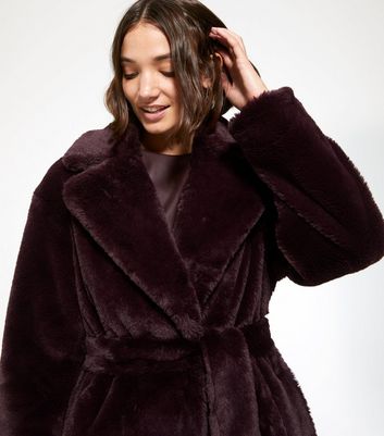 Belted velvet shop faux fur coat