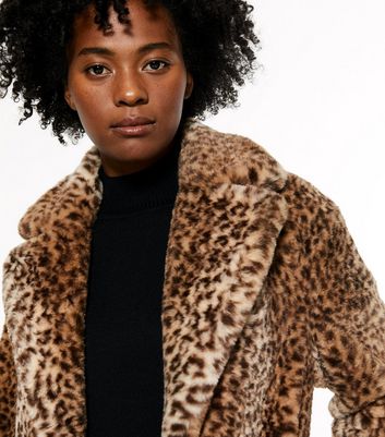 Brown Leopard Print Faux Fur Long Coat, New Look Leopard Print Faux Fur Coat