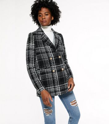 Black Check Double Breasted Blazer New Look