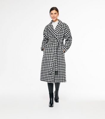 Black Dogtooth Belted Long Coat | New Look