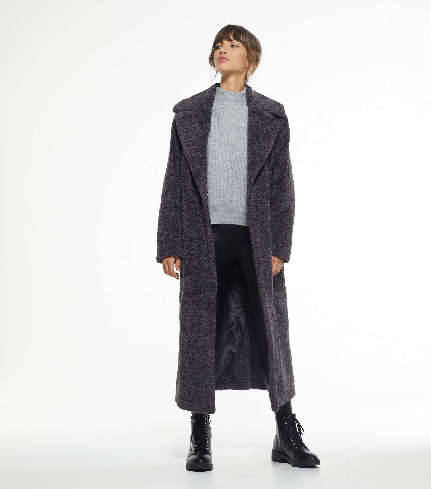 Dark Grey Soft Faux Fur Maxi Coat