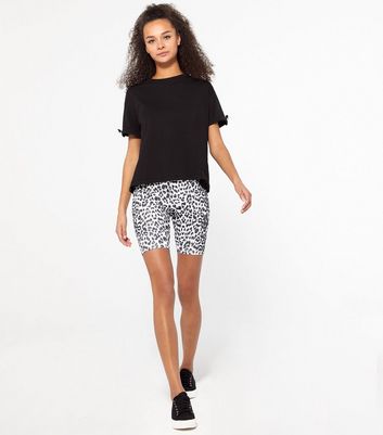 white leopard biker shorts