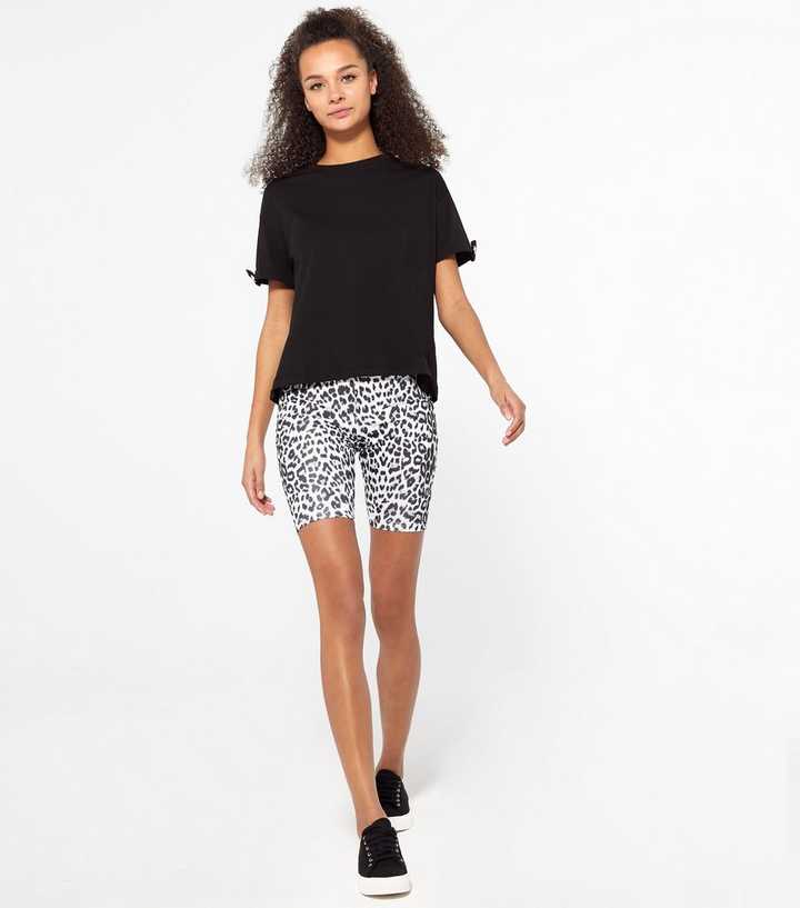 White Leopard Print Cycling Shorts 