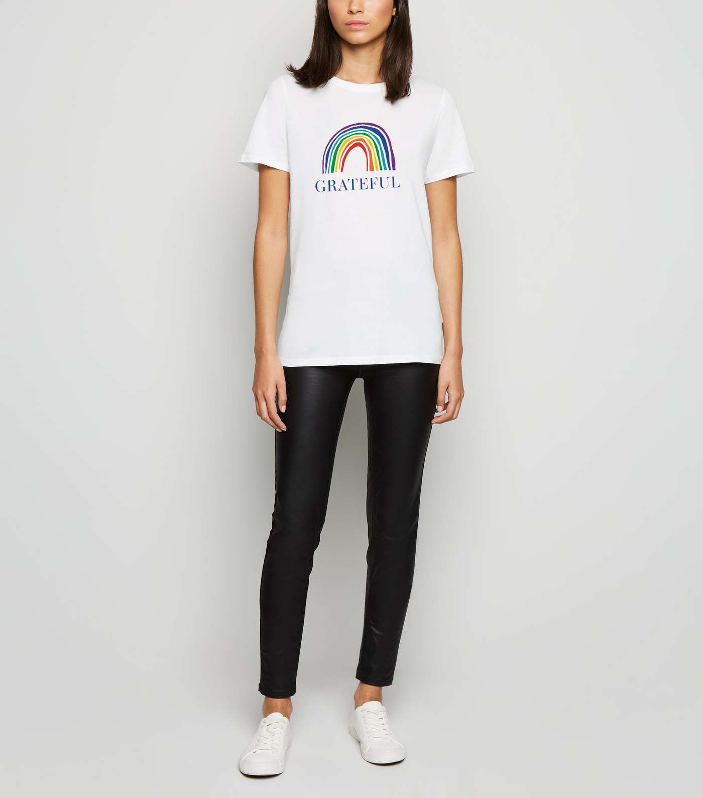 Tall White Grateful Rainbow Slogan Charity T-Shirt Image 2