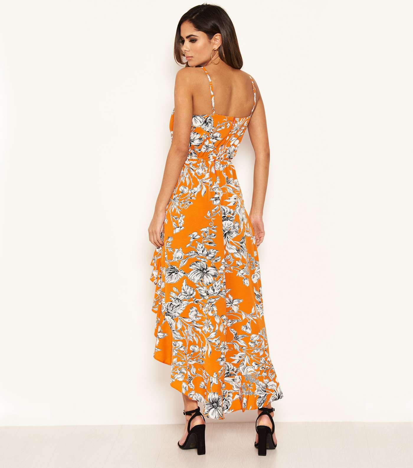 AX Paris Orange Floral Dip Hem Dress Image 3