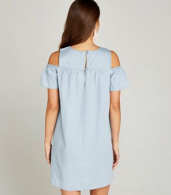 Image of Apricot Pale Blue Cold Shoulder Mini Dress New Look