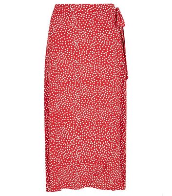 Image of Apricot Red Spot Wrap Midi Skirt New Look
