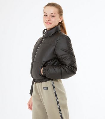 black leather look puffer jacket