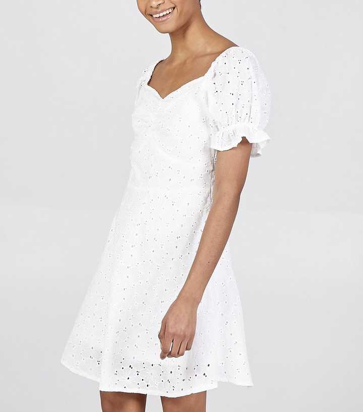 Blue Vanilla White Broderie Puff Sleeve Dress