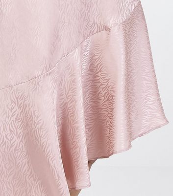 Image of Blue Vanilla Pink Satin Jacquard Asymmetric Midi Skirt New Look