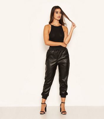 black leather look joggers