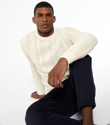 Off White Cable Knit Crew Neck Jumper 