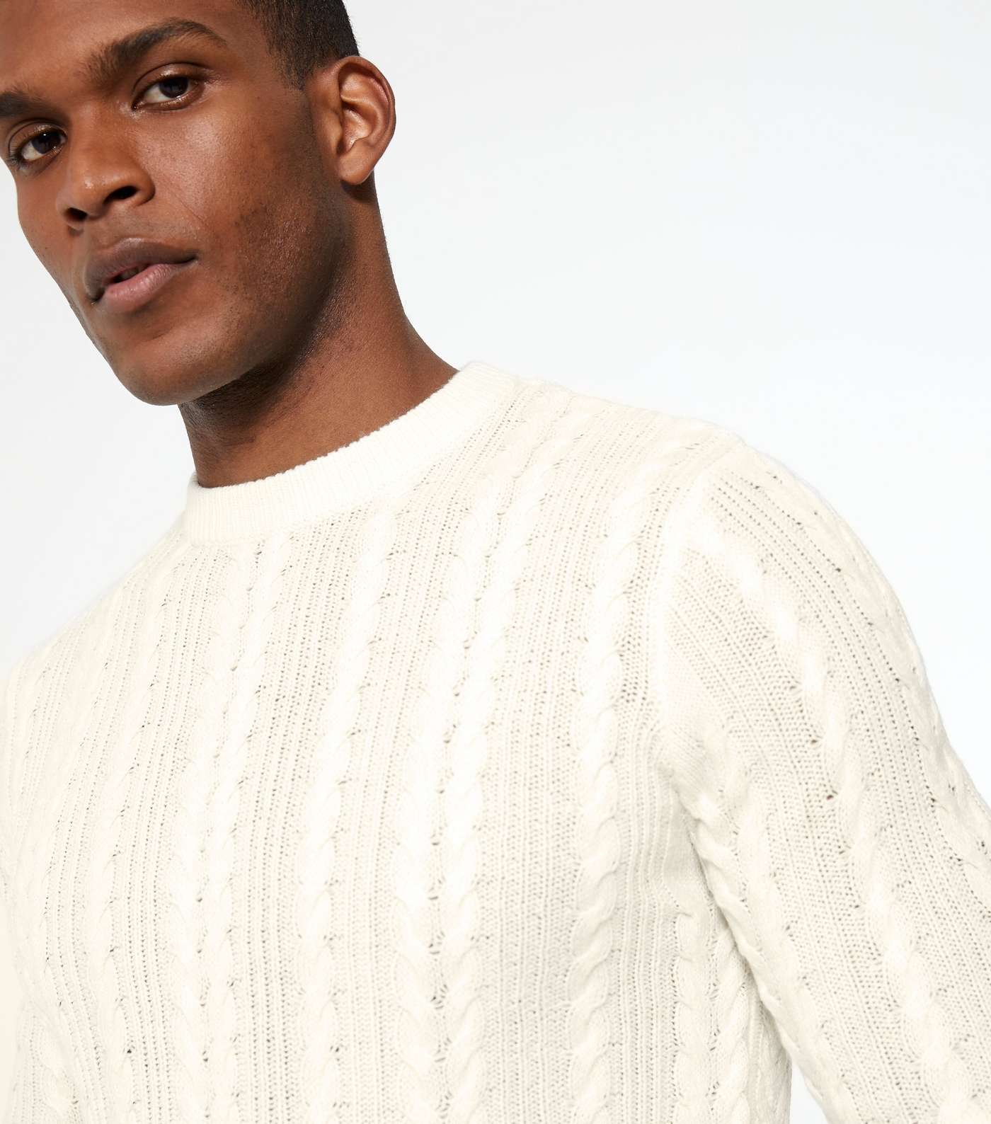 Off White Cable Knit Crew Neck Jumper Image 3