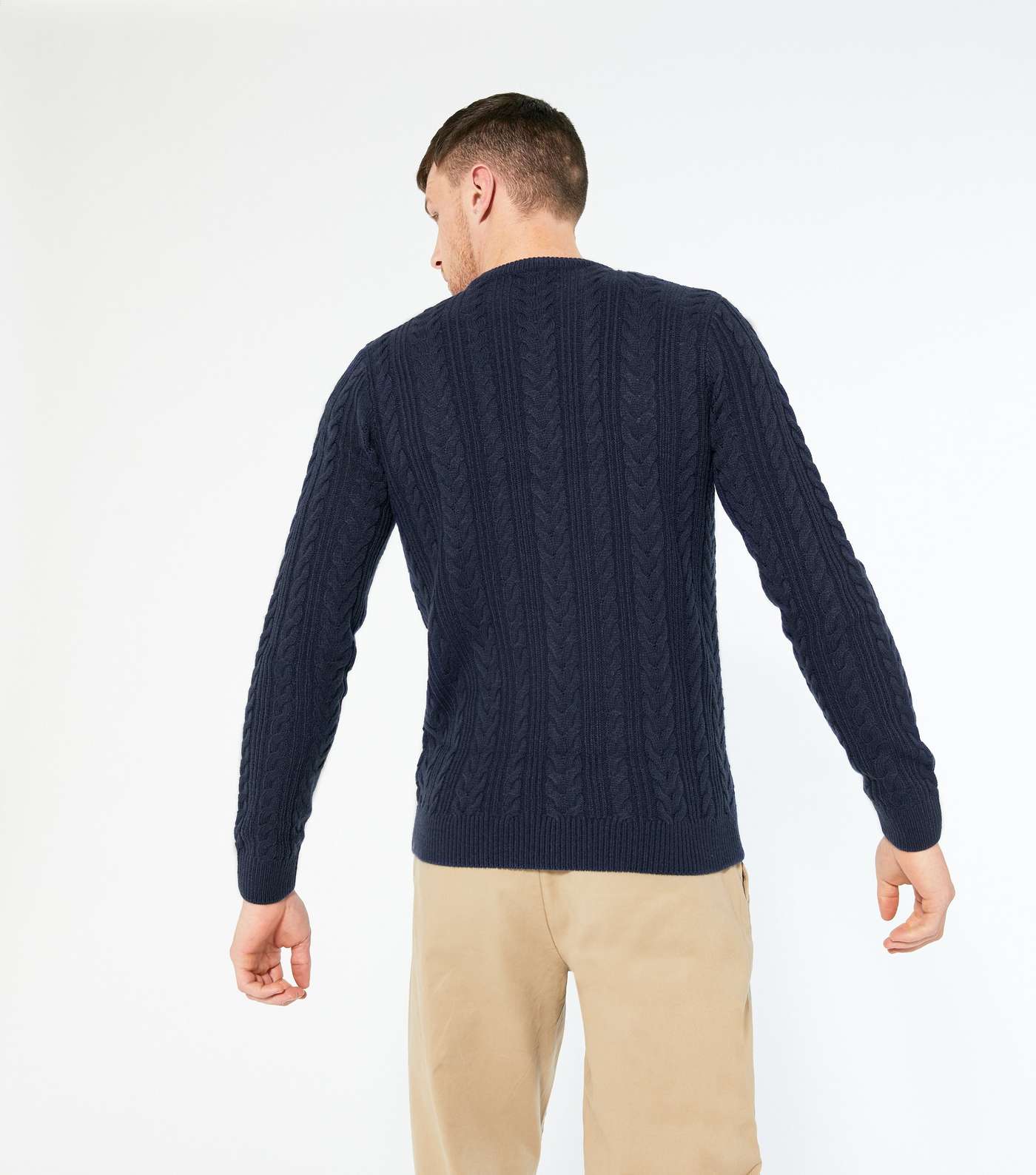 Navy Cable Knit Crew Neck Jumper Image 4