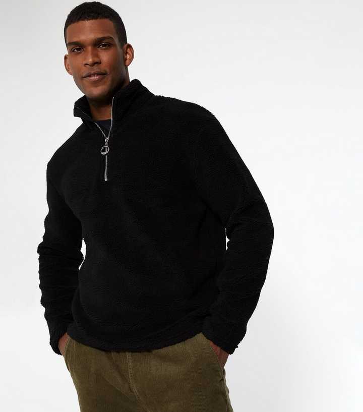 Black Borg Zip Neck Sweatshirt | New Look