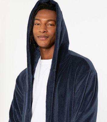 Navy Soft Fleece Hooded Dressing Gown New Look