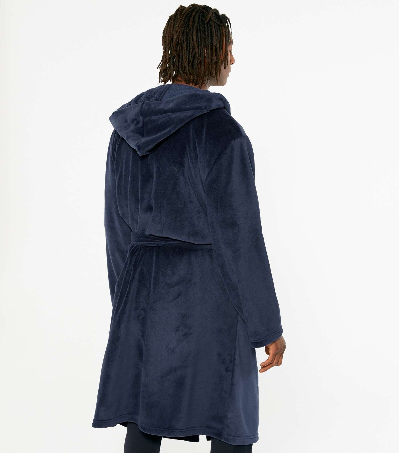 Navy Soft Fleece Hooded Dressing Gown  Image 4