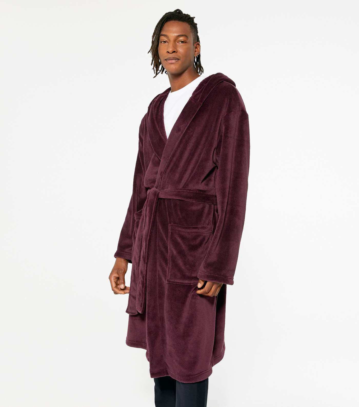 Burgundy Soft Fleece Hooded Dressing Gown 