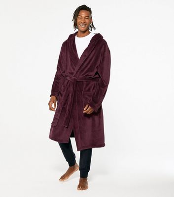 Burgundy Soft Fleece Hooded Dressing Gown New Look