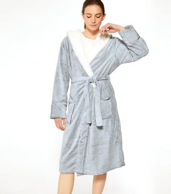 grey fluffy dressing gown